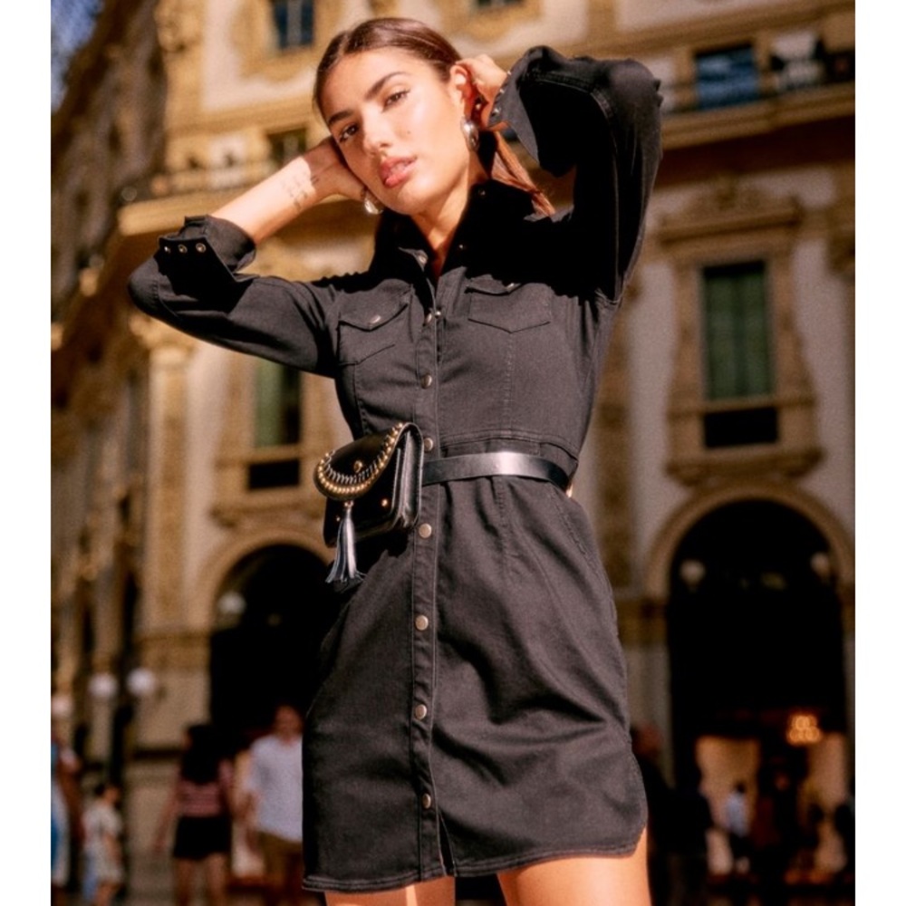Free people black denim mini dress